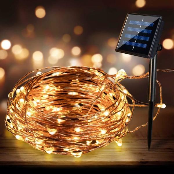 100 Micro LED Solar Lights Copper Warm White