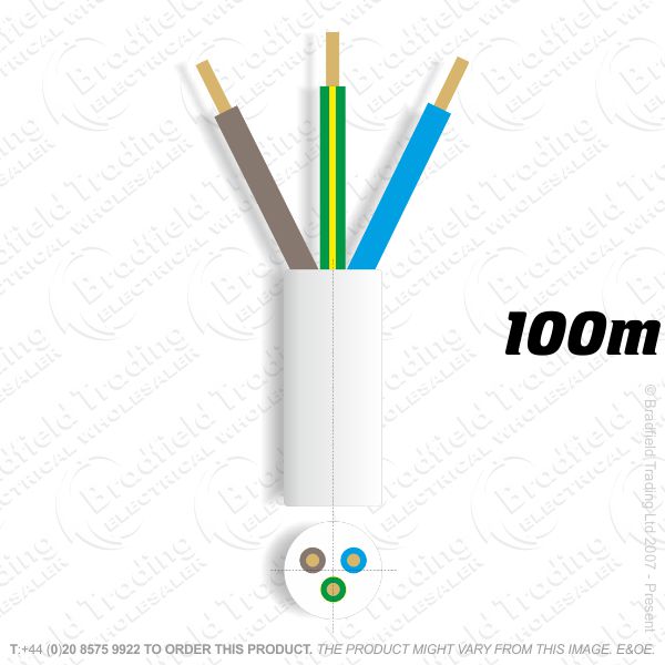 H06) 3183Y Round 1mm 3 core white 100M