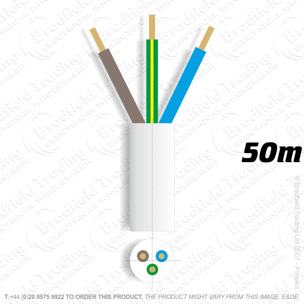 H06) 3183Y Round 1mm 3 core white 50M