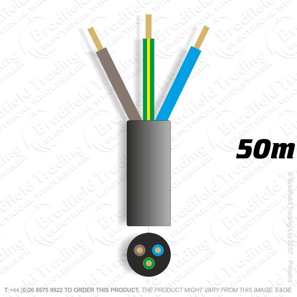 H06) 3183Y Round 1mm 3 core black 50M