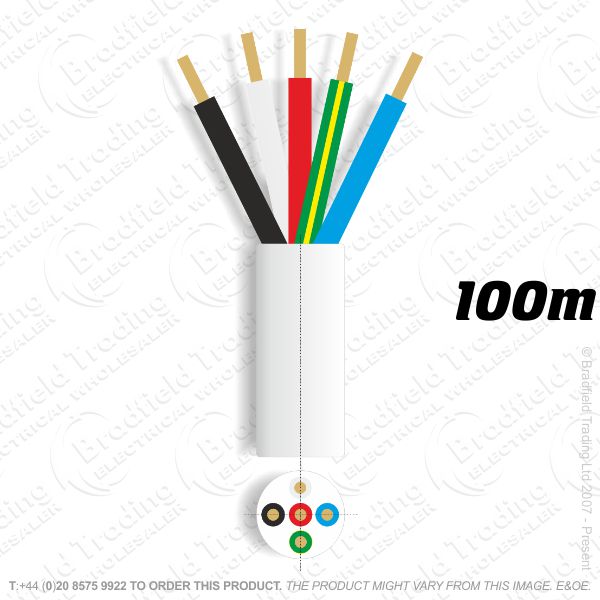 H06) 3185Y Round 1.0mm 5 core white 100M