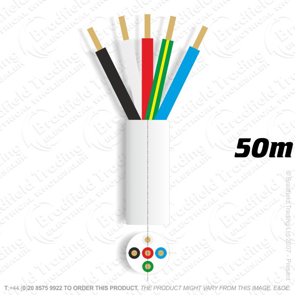 H06) 3185Y Round 1.0mm 5 core white 50M