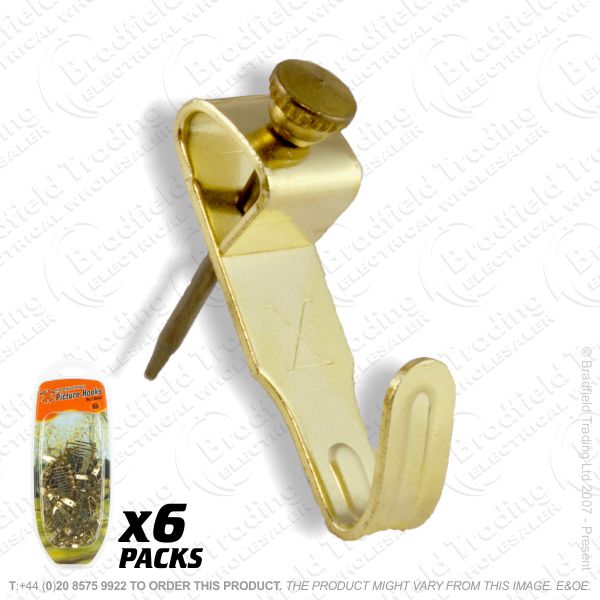 G11) Picture Hooks Brass No2 Medium Pk40 (6)