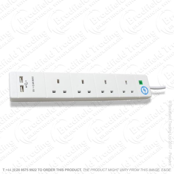 F05) Extension Lead 13A 4g 2M 2x USB STATUS