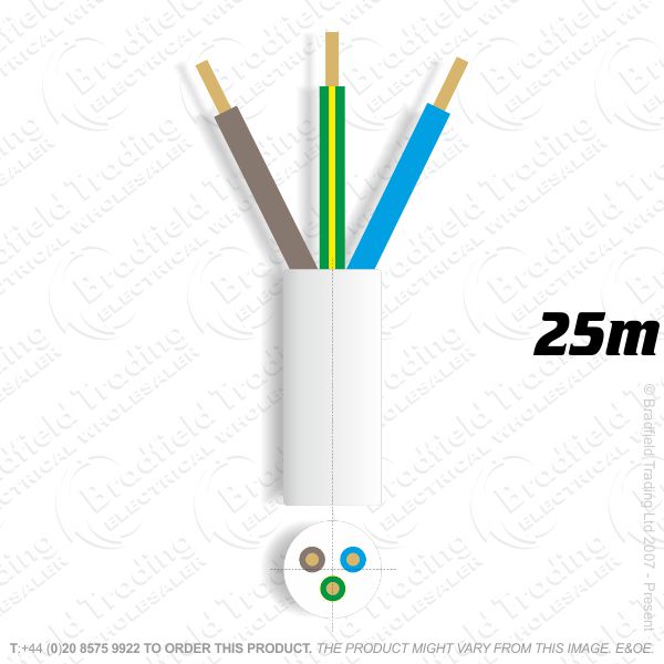 H06) 3183Y Round 1.5mm 3 core white 25M