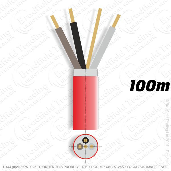 H07) Fire Red 1.5mm 3 core   earth 100M