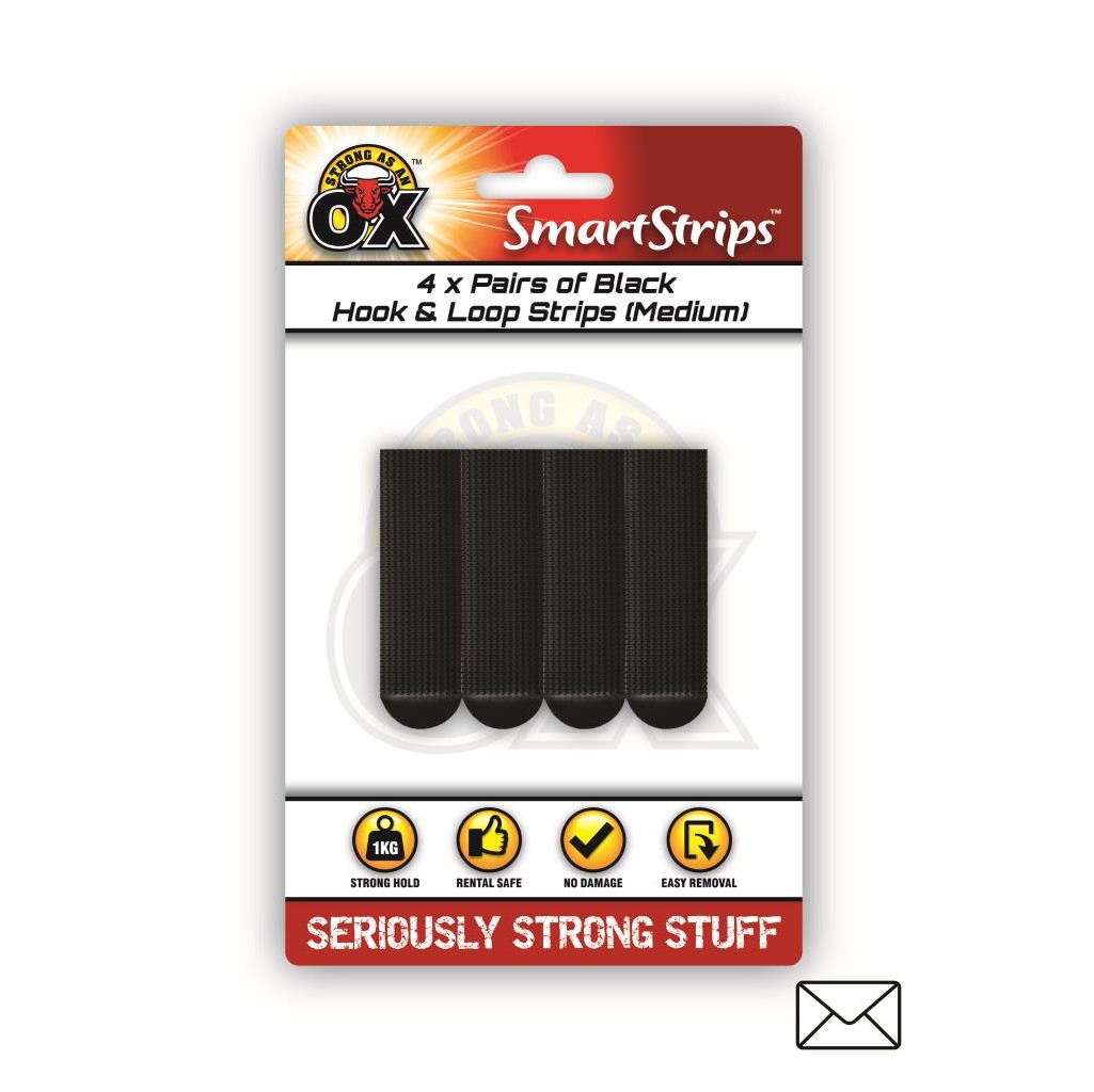 Hook   Loop Strips Black Med 4pc SAAO RAPIDE