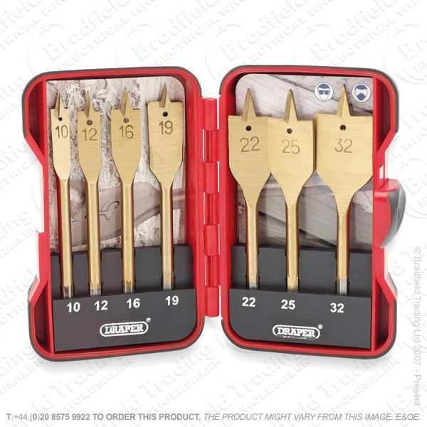 Flat Drill Bit Set 7pc 10-32mm Wood DRAPER