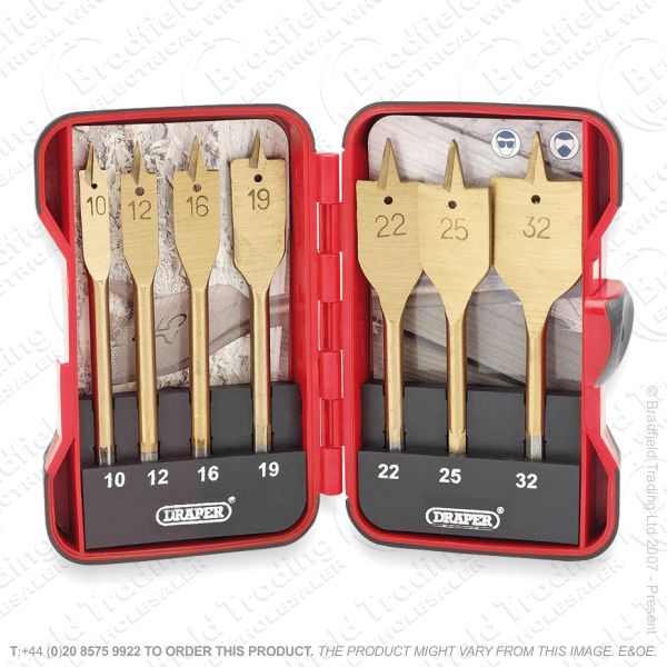 G30) Flat Drill Bit Set 7pc Wood DRAPER