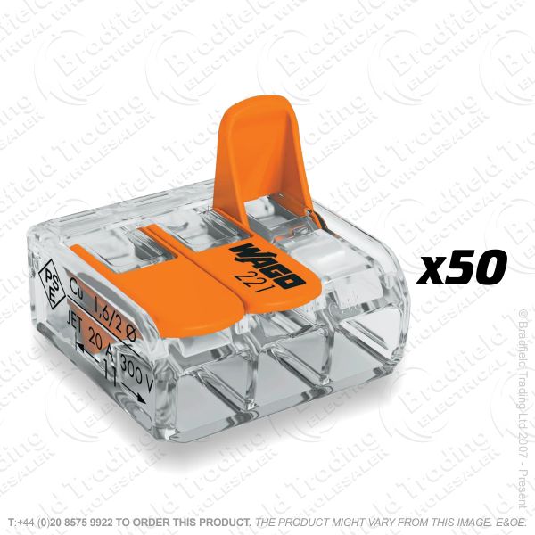 F16) Connector Push Lever Wire 3way (50) WAGO