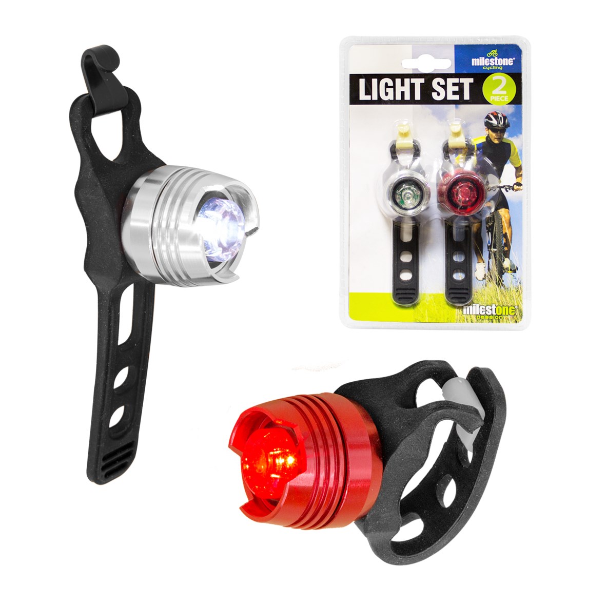 Bicycle LED Lights 2pc Aluminium Wh/Red