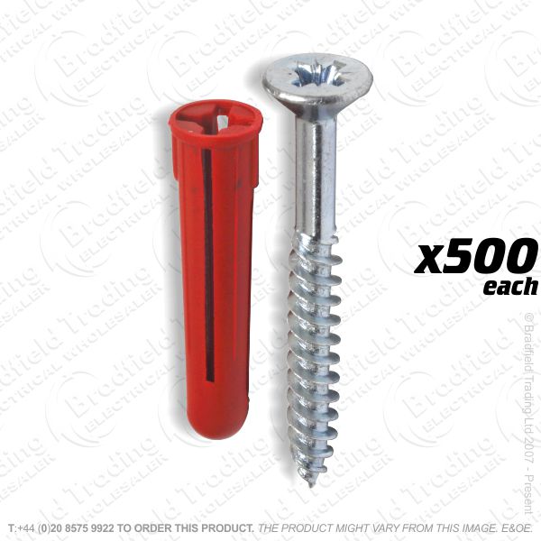 G05) Raw Plugs Red +Screws Tub (500)