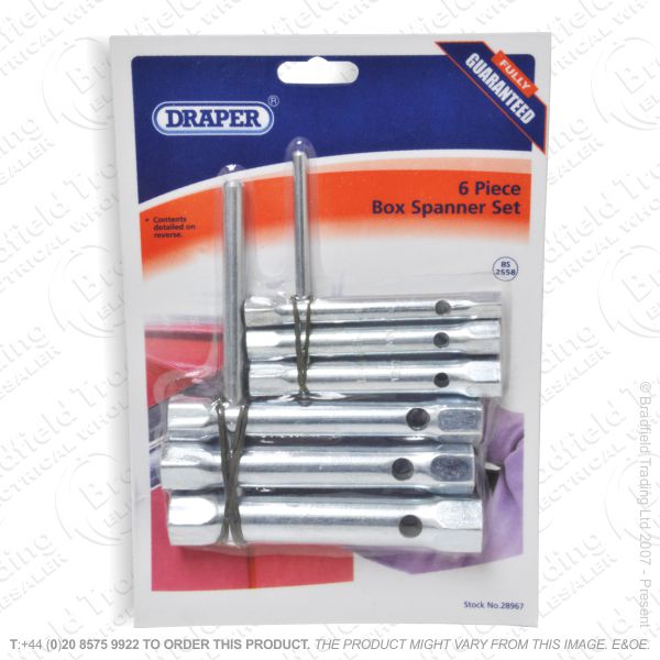 G38) Tubular Box Spanner Set 6pc DRAPER