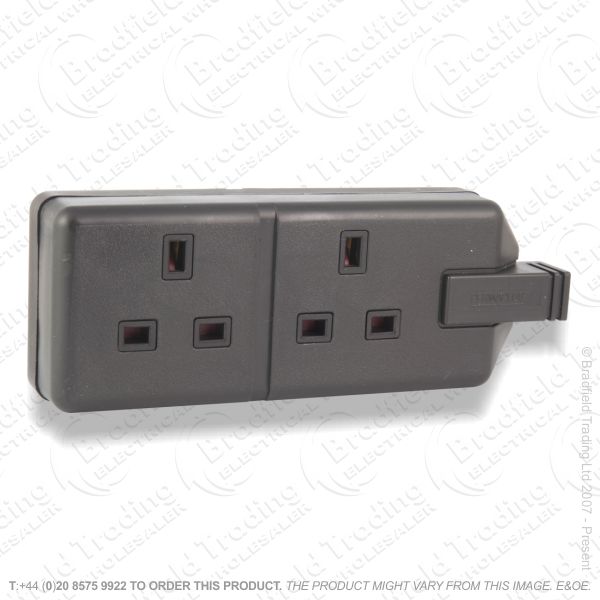 CEDTS2RB Mains Ext Socket 2G 13A Bl Rubber
