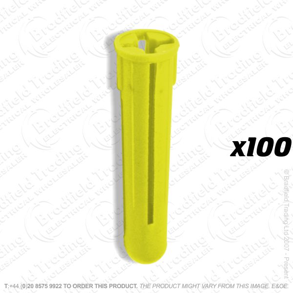Wall Plug 5mm Yellow Plastic x100