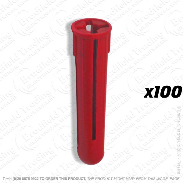 Wall Plug 5.5/6mm Red Plastic x100