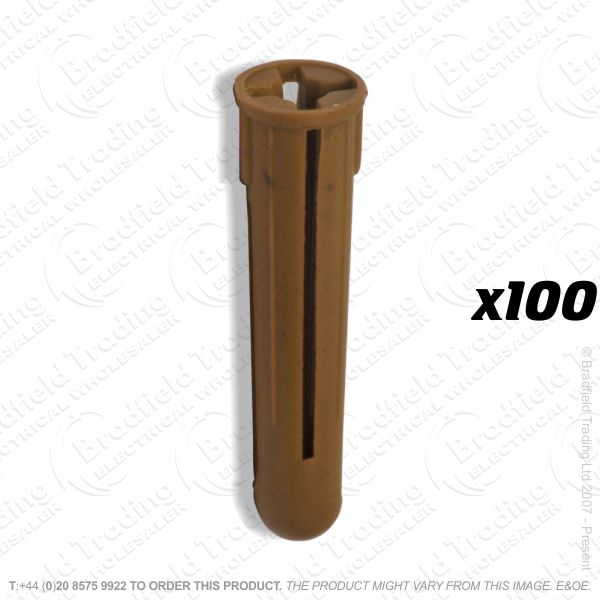 Wall Plug 7mm Brown Plastic x100