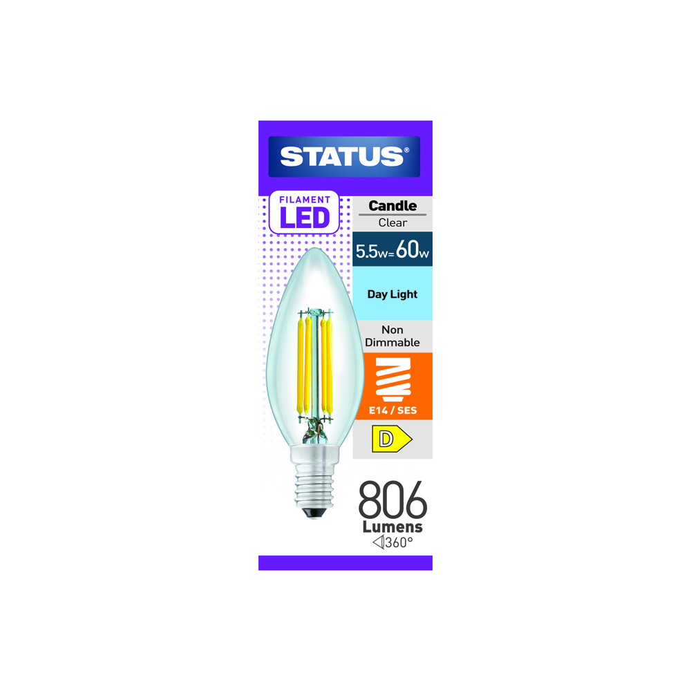 5.5W (60W) LED Filament SES Candle 27k STATUS