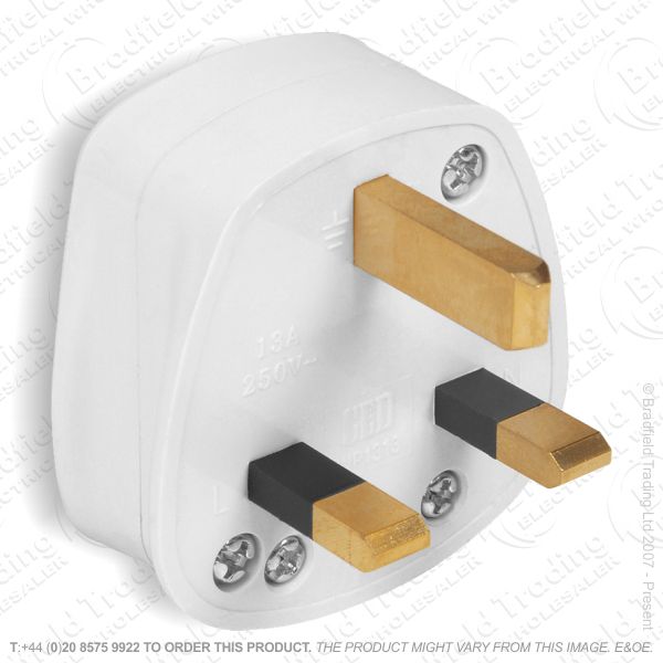 F02) Plug  UK 5A Fused 3pin white RED GREY