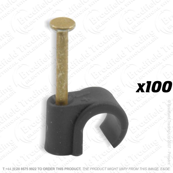 H02) Cable Clips TV Round 6mm black x100