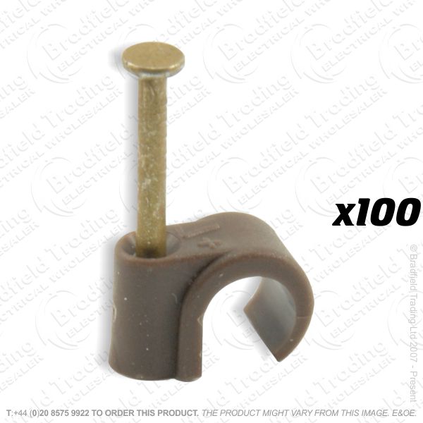 H02) Cable Clips TV Round6-7mm brownx100