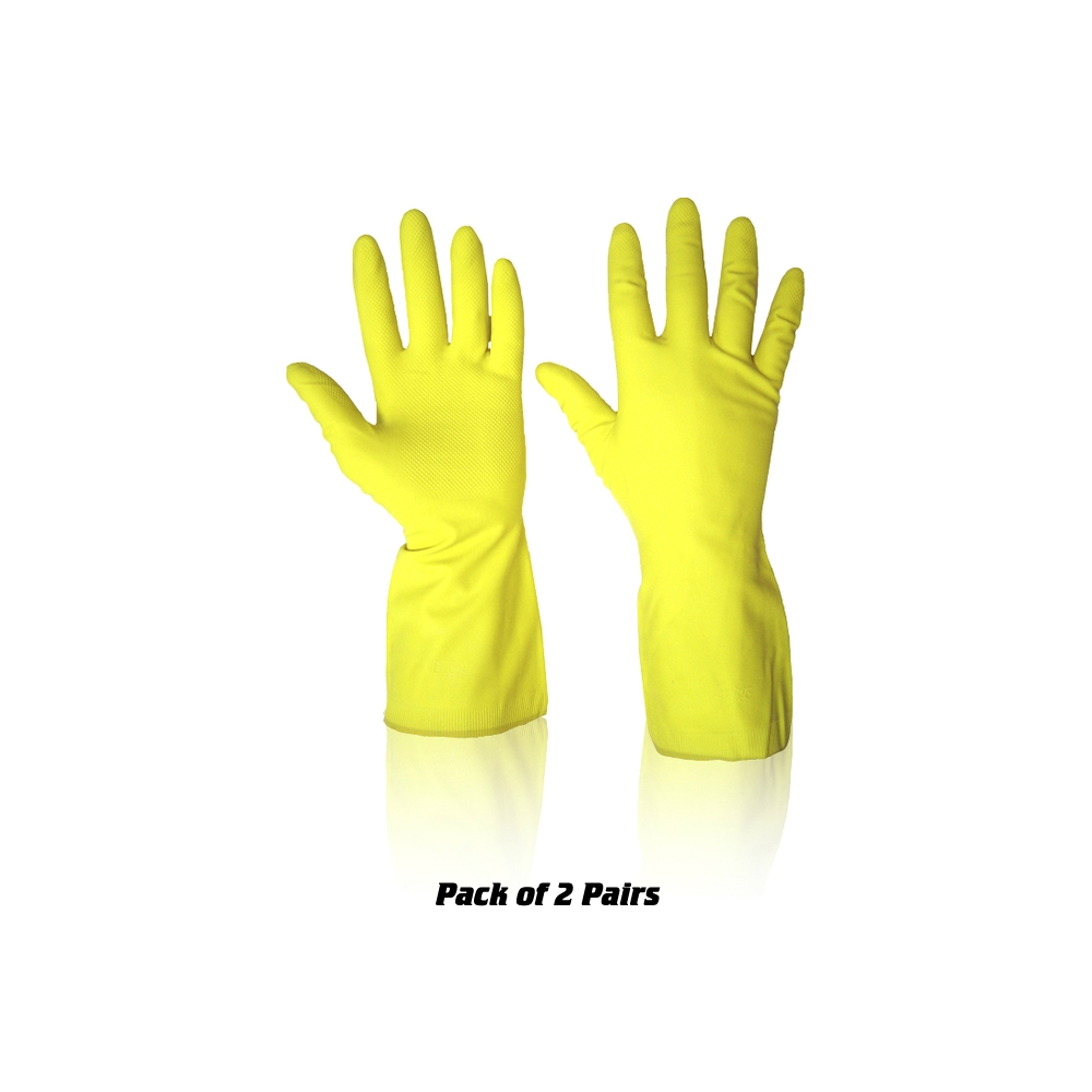 G48) Household Gloves Latex 2 Pairs Yellow