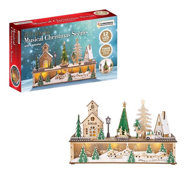 LED Wooden Christmas Village Scene CHRISMASWO