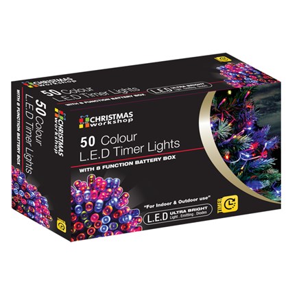 50 LED Battery Lights Multi Colour Timer