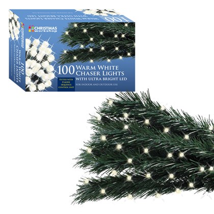 D09) Xmas Lights 100 LED Warm White Chaser