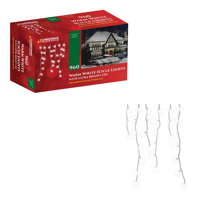 Xmas Lights 960 LED Icicle Warm White