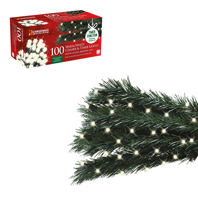 Xmas Timer Lights 200 LED Warm White Chaser