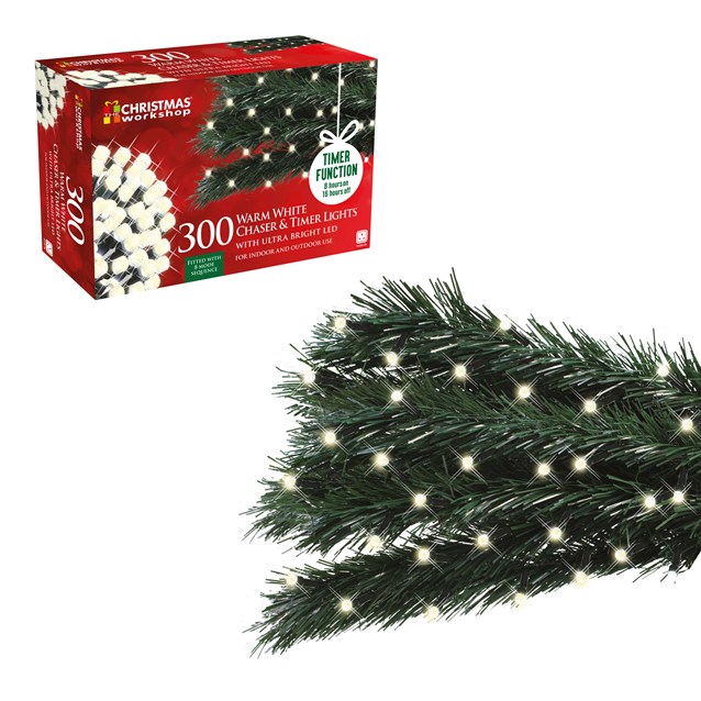 Xmas Timer Lights 300 LED Warm White Chaser