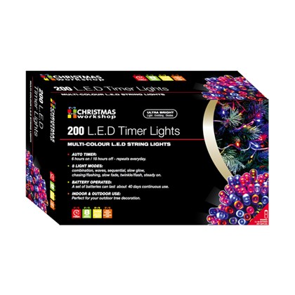 200 LED Battery Lights Multi Colour Timer
