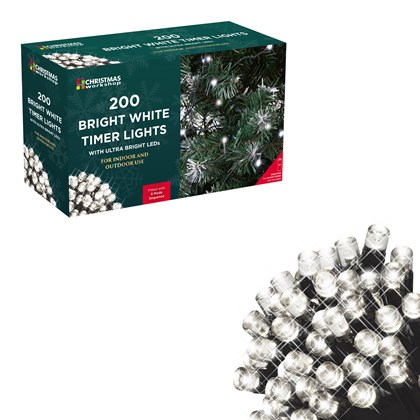 200 LED Battery Lights Cool White Timer