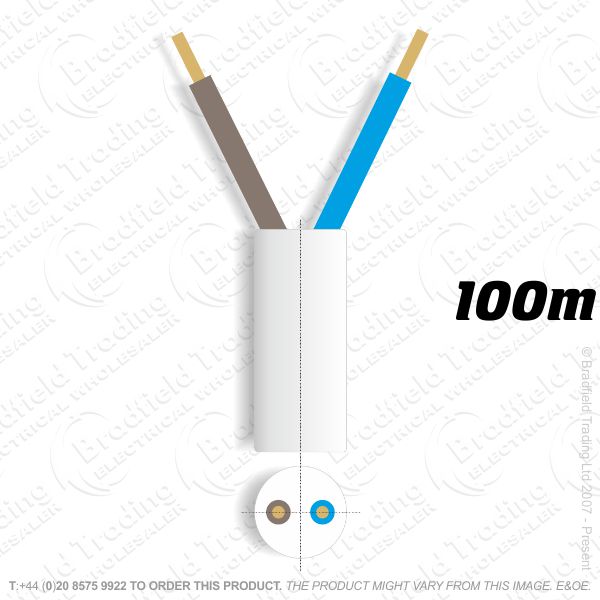 H06) 3182Y Round .75mm 2core White 100M Cable