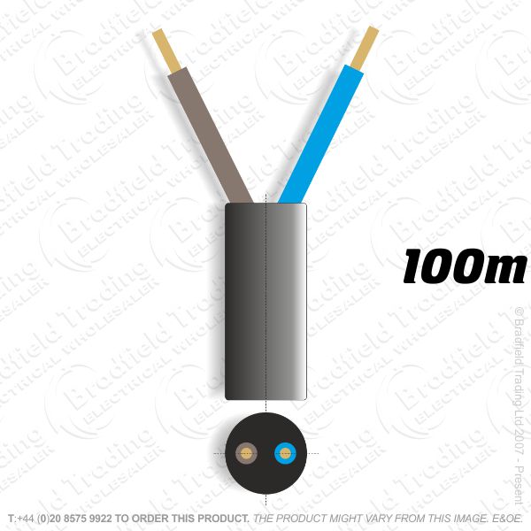 H06) 3182Y Round .75mm 2core Black 100M Cable