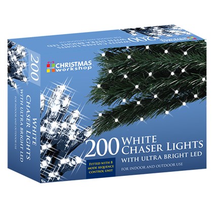 D09) Xmas Lights 200 LED White Chaser