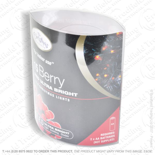 D10) 15 LED Lights Red Berry Battery
