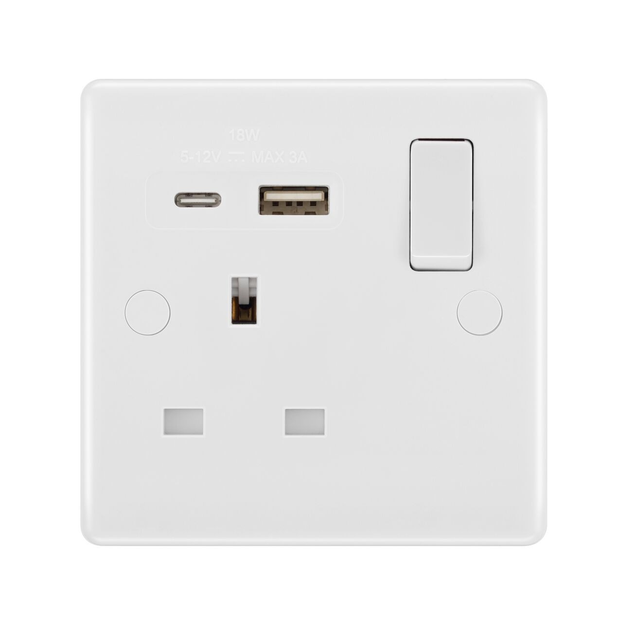 Socket Switched 1G 13A USB C+A White BG