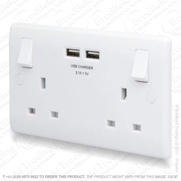 Socket 2G 13A 3.1A x2 USB White BG 822UA12