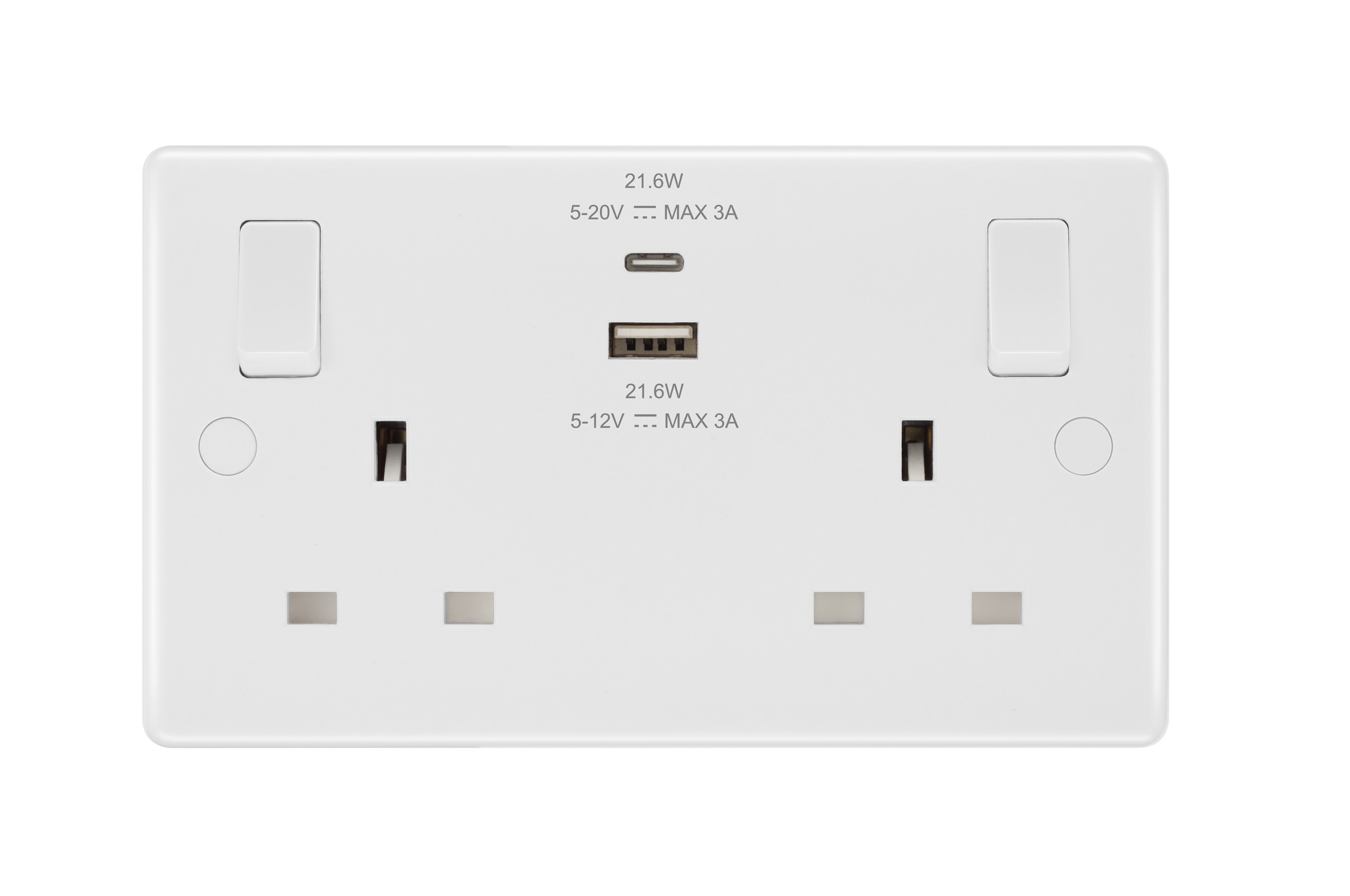 Socket Switched 2G 13A USB-A+C White BG