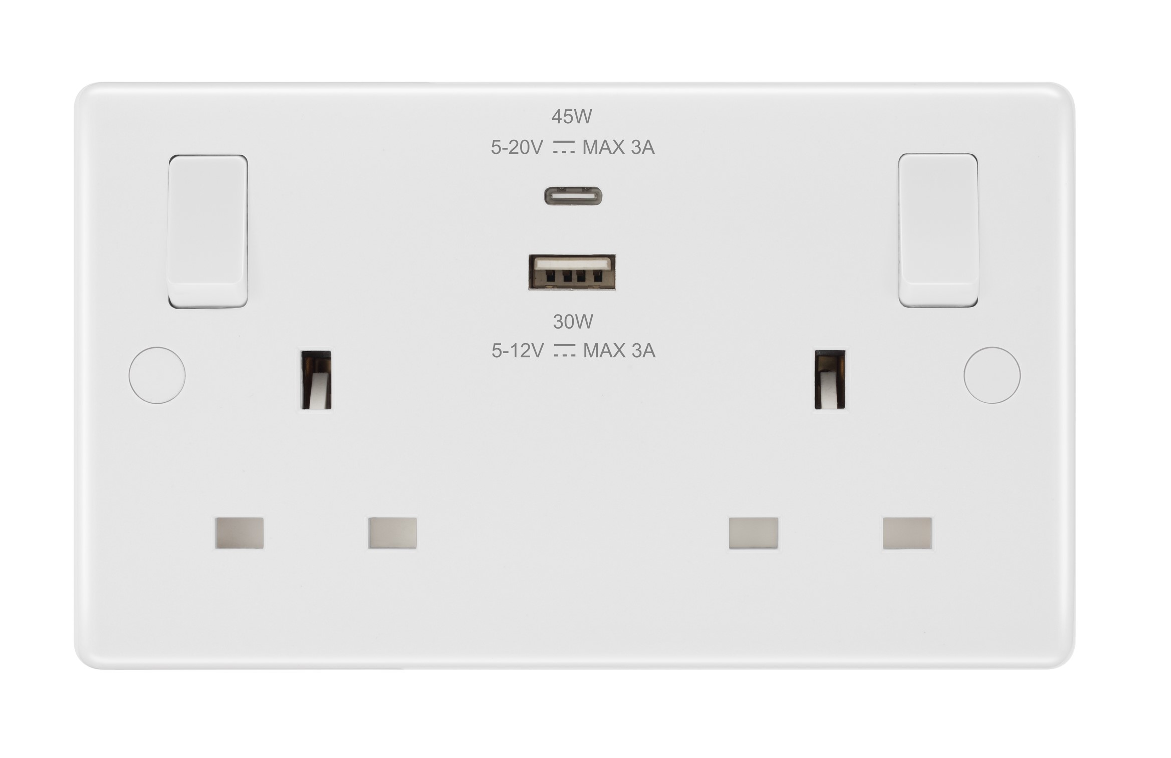 Socket Switched 2G 13A 45W x2 USB-C White BG