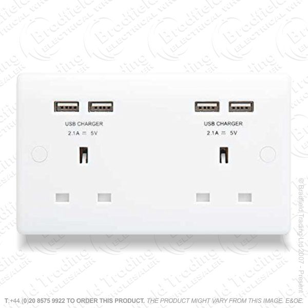 Socket unswitched 2G 13A 4x USB Wh BG