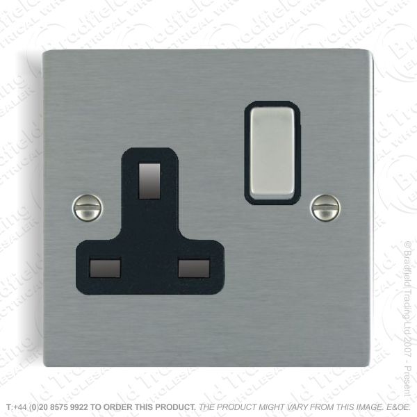 Satin steel 1g 13A Switched Socket Black