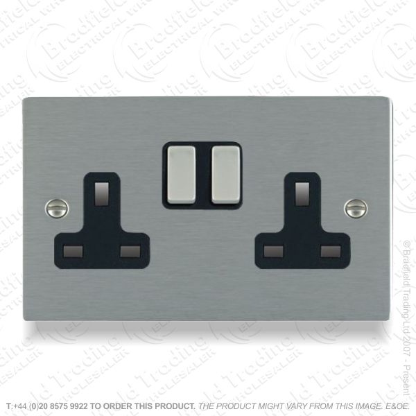 Satin steel 2g Switched Socket Black