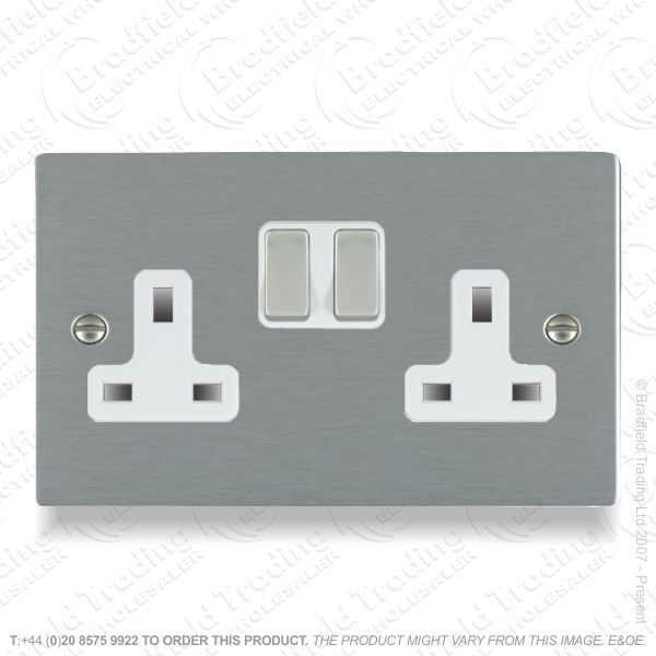 Satin steel 2g Switched Socket Whi HAMI