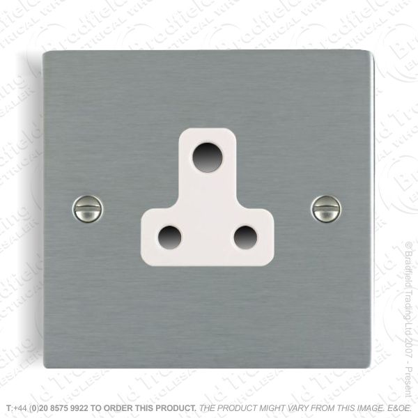 Satin steel 5A Round Pin Socket Whi