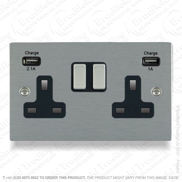 13A 2G Socket USB Stan Steel HAMILTON