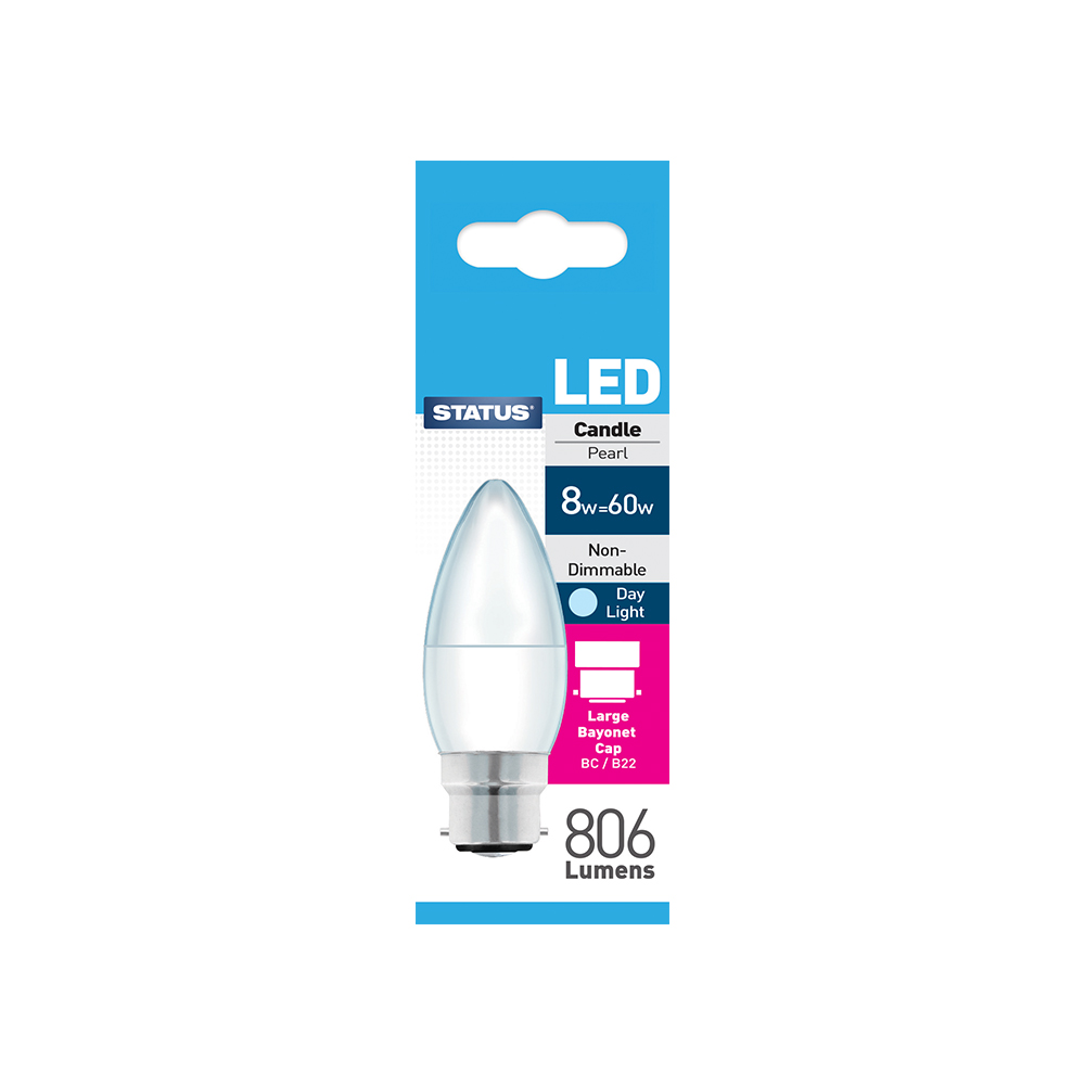 8W DT (60W) LED BC Candle 65k Opal STATUS