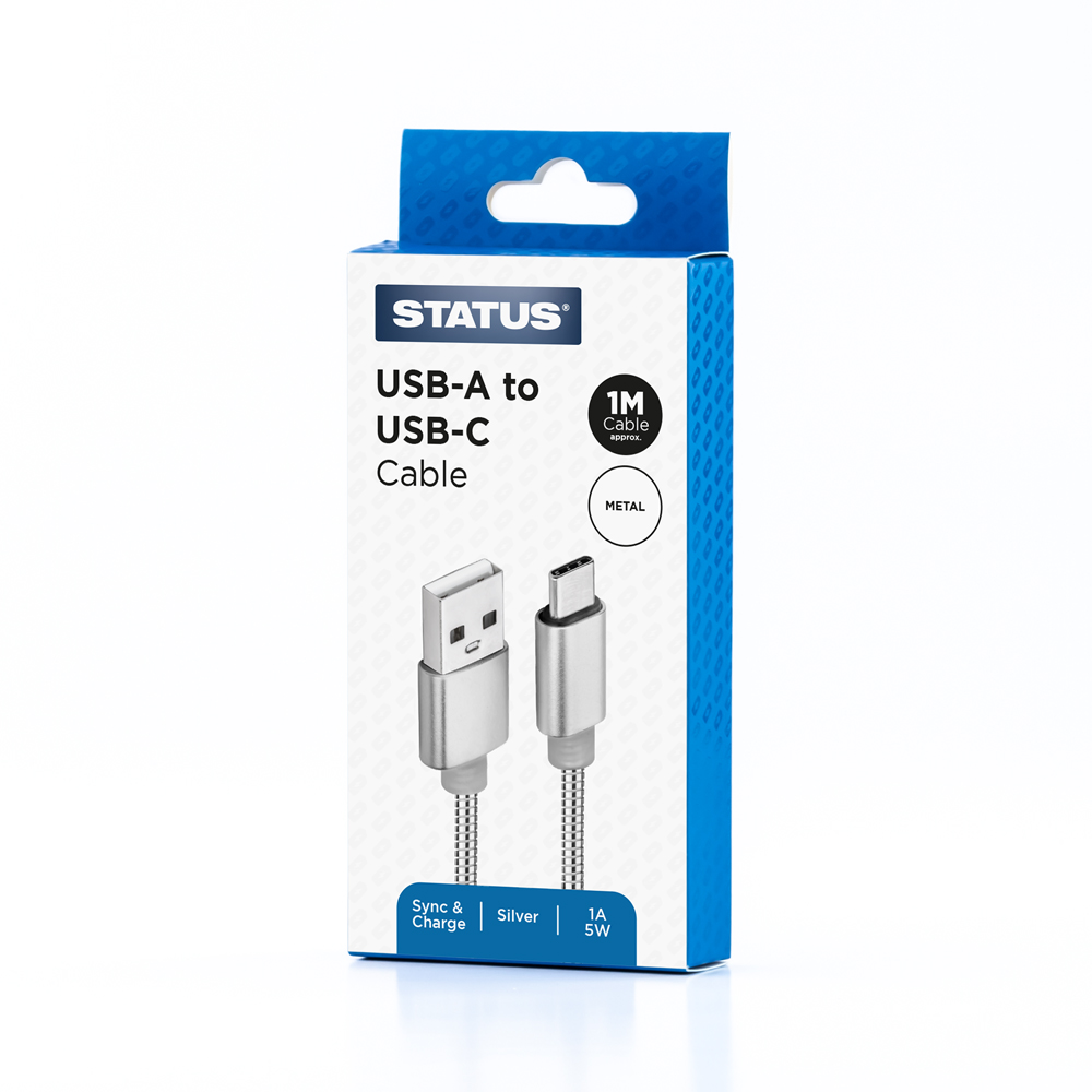 USB-C to USB2 1M Cable Silver Metal STATUS